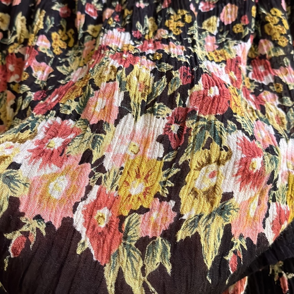 Black Floral Crinkled 100% Rayon 2 Piece Set -American Connection-made in‎ India - Picture 9 of 13